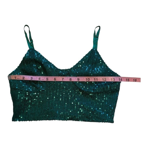 Green Sparkly Sequin Camisole Sleeveless Adjustable Spaghetti Straps Size Small - Picture 5 of 9
